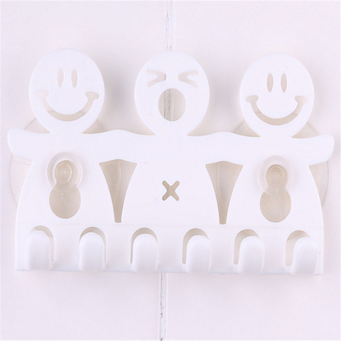 Cute Smile Design Suction Hooks 5 Position Tooth Brush Holder Bathroom Set White Cartoon Sucker Toothbrush Holder for Home Decor ► Photo 1/4