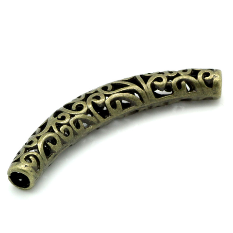 Doreen Box hot- Loose Spacer Beads Tube Antique Bronze Hollow Metal Beads for DIY Jewely Making Beads 6.6x1.1cm,5PCs (B23472) ► Photo 1/3