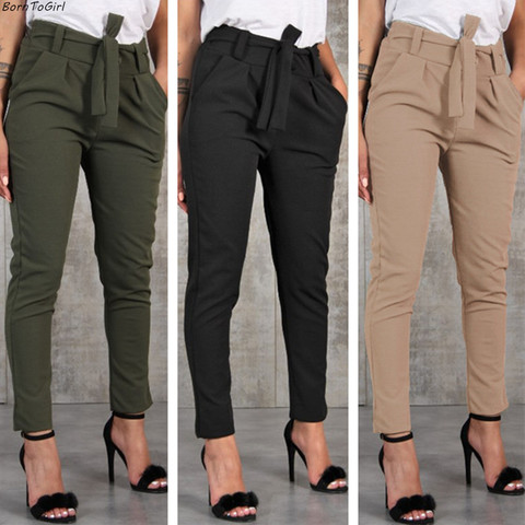 BornToGirl Spring Summer Autumn Casual Slim Chiffon Thin Pants For Women High Waist Black Khaki Green Pants Trousers ► Photo 1/6