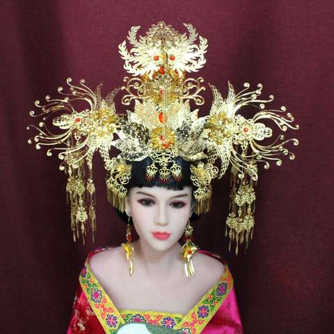 A360 Ancient Chinese Empress Princess Wedding Hair Tiara Long Tassel Phoenix Tiara Handmade Photography TV Play Hair Accessory ► Photo 1/1