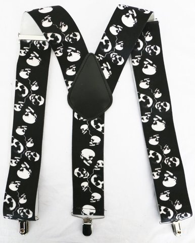 Free Shipping 2022 New Fashionable Mens 50mm Wide Black Y Back 3 Clips Skull Heavy Duty Suspenders Braces Mens ► Photo 1/1