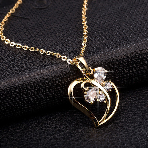 Trendy Cubic Zirconia Butterfly Heart Necklace Pendant Women Gold Color Neck Chain For Women Jewelry collier femme 2022 ► Photo 1/3