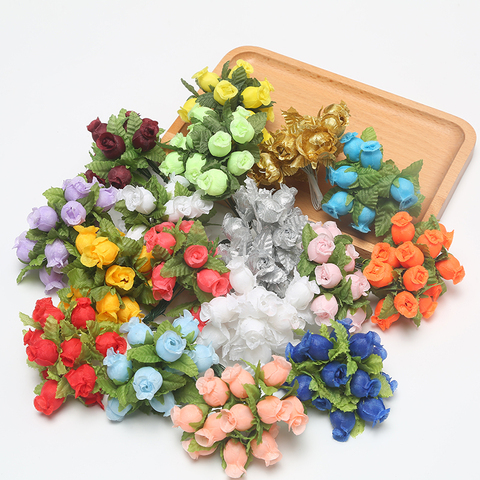 12pcs Mini Artificial Flower Silk Rose Flower Bouquet for Wedding Party Home Decoration DIY Wreath Scrapbook accessories ► Photo 1/6