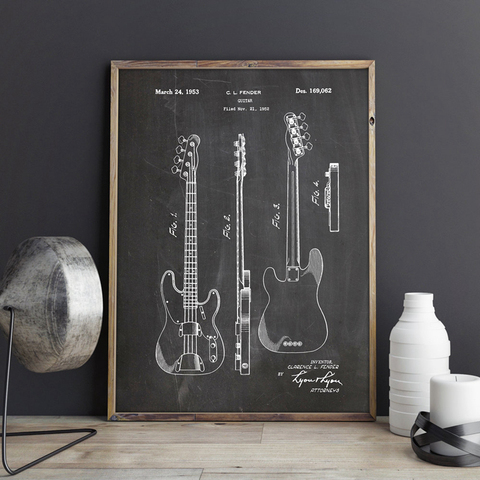 Precision Bass Patent Fender Guitar Blueprint Vintage Posters and Prints Musician Gift idea Canvas Painting Home Wall Art Decor ► Photo 1/6