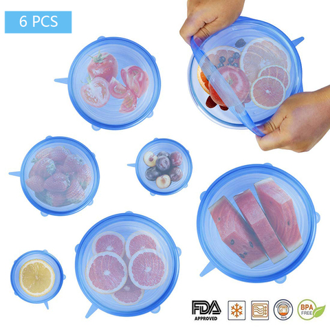 6 Pcs Silicone Stretch Lids Reusable Airtight Food Wrap Covers Keeping Fresh Seal Bowl Stretchy Wrap Cover Kitchen Cookware ► Photo 1/6