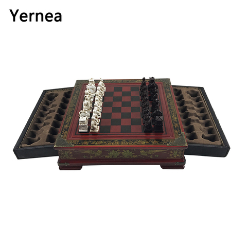Yernea Retro Chess Set Board Games Resin Chess Terracotta Warriors Lifelike Pieces High-density Board Paste 26*26*6.5 cm Gift ► Photo 1/6