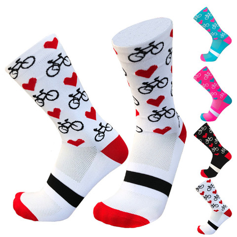 New Professional Sport Pro Cycling Socks Men Women Compression Road Bicycle Socks Mountain Bike Socks Racing Socks Heart Pattern ► Photo 1/5