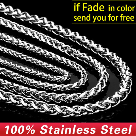 Beier 3mm/4mm/5mm/6mm Width 316L Stainless Steel Men Boy Wheat Link Necklace Chain Silver Color BN1006 ( 20-32 Inch ) ► Photo 1/6