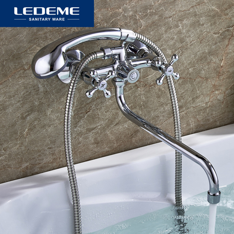 LEDEME Bathtub Faucet Shower Faucets Classic Chrome Plated Single Holder Long Nose Brass Bathroom Faucet Bath Mixer Tap L2308 ► Photo 1/6