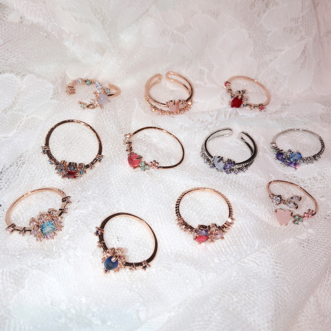 MENGJIQIAO 2022 New Korean Sweet Heart Flower Cubic Zircon Adjustable Rings For Women Girls Fashion Party Crystal Bague Jewelry ► Photo 1/6