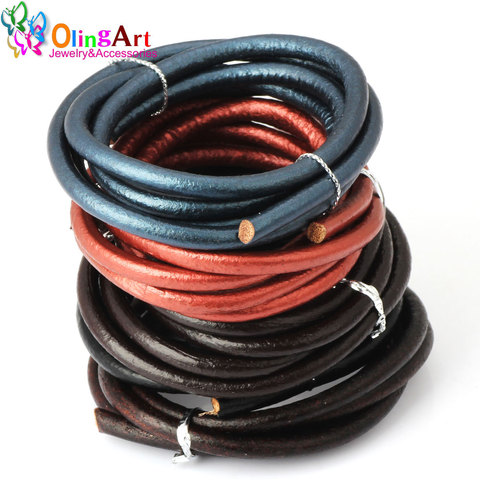 OlingArt 5MM 1Yard Round Leather Cord/Wire DIY brown/black /leather women earrings Bracelet choker necklace jewelry making ► Photo 1/6