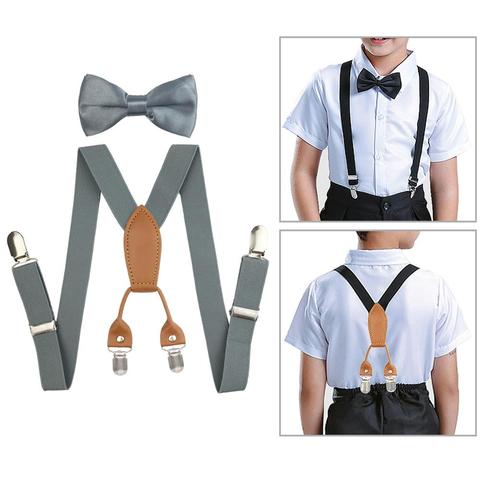 High Quality Suspenders Set boys Adustable Leather Braces with Bow Tie ► Photo 1/6