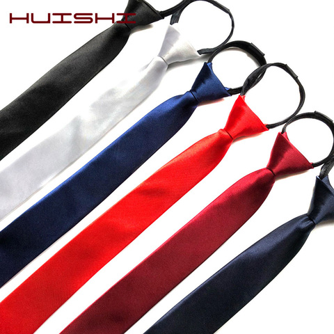 HUISHI Pre-tied Zipper Tie Neck Mens Skinny 5cm Zipper Neckties Red Black Blue Solid Color Slim Narrow Entertainment Party ► Photo 1/6