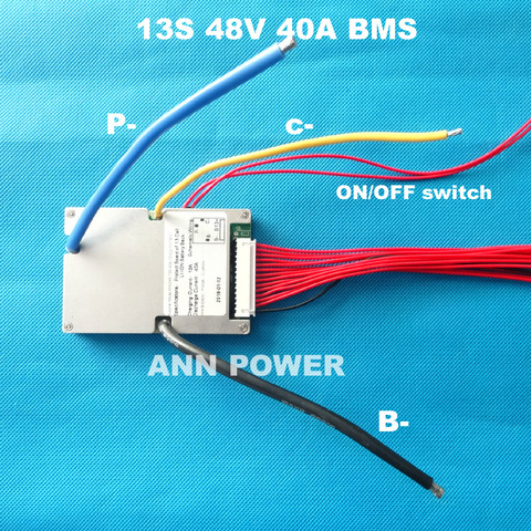 3.7V cell 13S 48V 40A lithium battery BMS With ON/OFF switch and balance function Continuous current 40A Maximum current 120A ► Photo 1/5