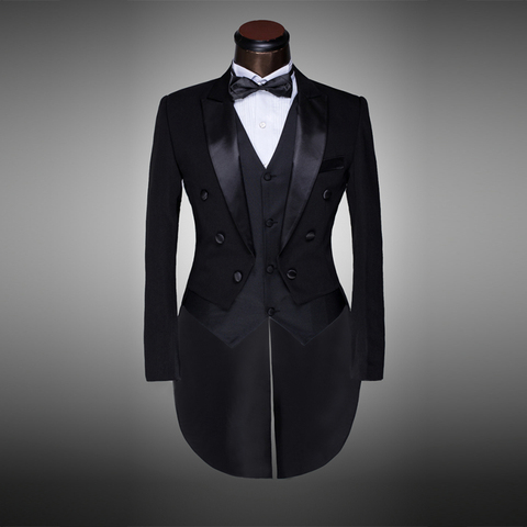 Classic Design Men Black&White Wedding Suit/Groom Tuxedo/Evening Party/Costumes Tailcoat 4pieces Blazer(Jacket+Pants+Belt+Tie) ► Photo 1/4