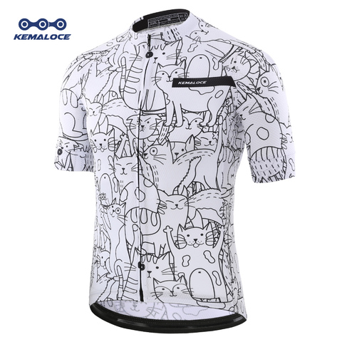 Breathable Unisex White Cartoon Cat Cycling Jersey Spring Anti-Pilling Eco-Friendly Bike Clothing Road Team Bicycle Wear Shirts ► Photo 1/6