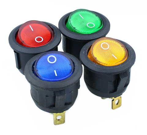KCD1 Round Red, yellow and blue green   3Pin SPDT ON/OFF Rocker Power Switch AC 125V/10A 250V/6A With light ► Photo 1/3