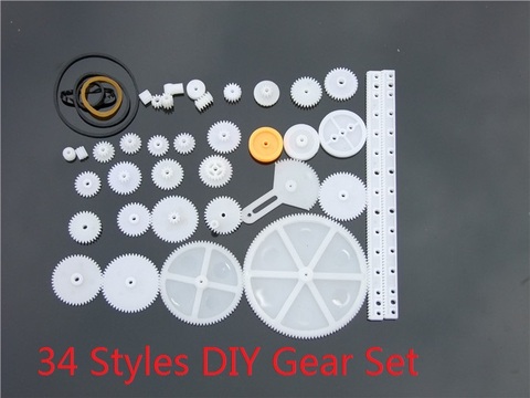 34 pcs/lot Plastic DIY Gear Set  Include Rack Pulley Belt Worm Single Double Gears Free shipping Russia ► Photo 1/5