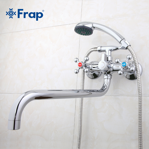 Frap Wall mounted Silver shower set hand shower bathroom double handle dual hole shower faucet with 36cm nose F2619-2 ► Photo 1/6