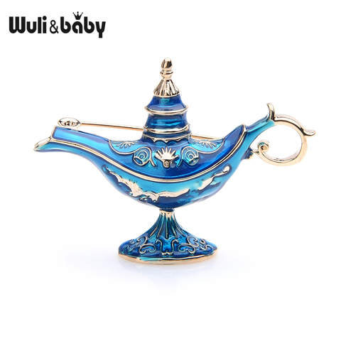 Wuli&baby Red Blue Enamel Aladdin Magic Lamp Light Brooches Women Men 2022 New Fashion Weddings Party Brooch Pins Gifts ► Photo 1/6