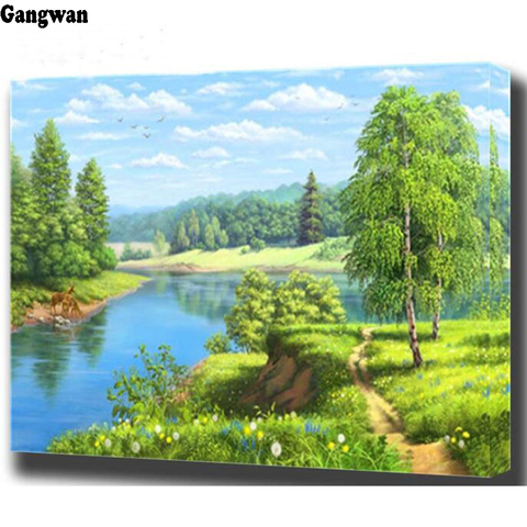 Diamond painting cross stitch forest spring landscape diamond embroidery natural lake tree bead 3d picture of rhinestones Mosaic ► Photo 1/6