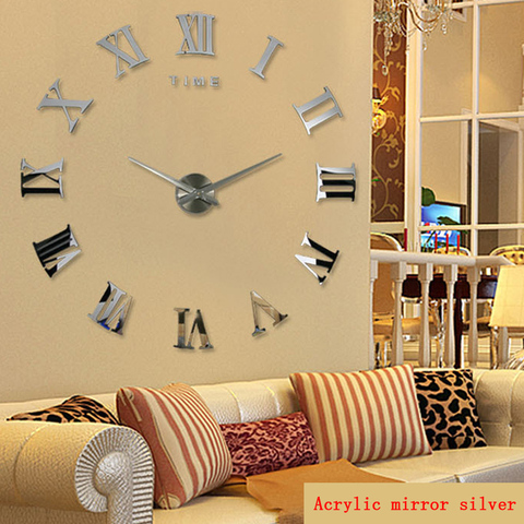 promotion new home decor large roman mirror fashion  modern Quartz clocks living room diy wall clock sticker watch free shipping ► Photo 1/6
