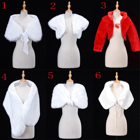 6 Styles White Red Women Wedding Bridal Bolero Faux Fur Wrap Shawl Jacket Cape Stole Coat Short Cloak Wedding Accessories ► Photo 1/6