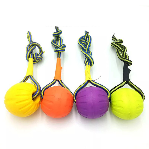Indestructible teeth rubber bite funny puppy training ball chew toys play go get solid with carrier rope dog pet ► Photo 1/3