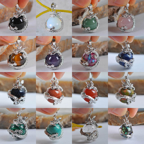 1Pcs Necklace Pendant Black Onyx Opal Rose Crystal Tigereye Purple Crystal Natural Stone Round Bead Dragon ► Photo 1/6