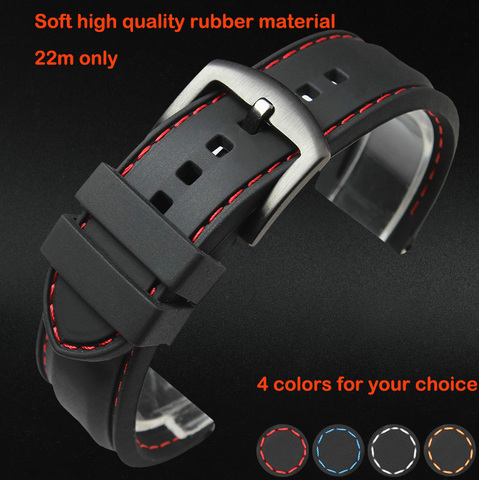 Watch band 22mm Black Silicon Rubber Waterproof Divers Watch Strap Band Red Thread Size Free Shipping ► Photo 1/3