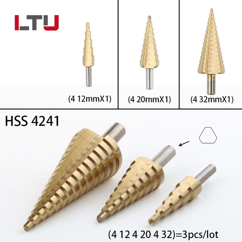 4-12mm/4-20mm/4-32mm HSS 4241 Steel Large Step Drill Cone Titanium Coated Metal Drill Bit Cut Tool Set Hole Cutter  Wholesale ► Photo 1/6