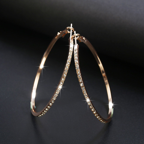 Fashion Hoop Earrings With Rhinestone Big Circle Earrings Simple Earrings Big Circle Gold Color Loop Earrings For Women ► Photo 1/6