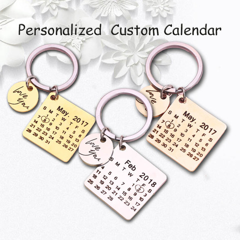 Personalized Calendar Keychain Hand Carved Calendar Highlighted with Heart Date Keyring Stainless Steel Private Custom Brelok ► Photo 1/6