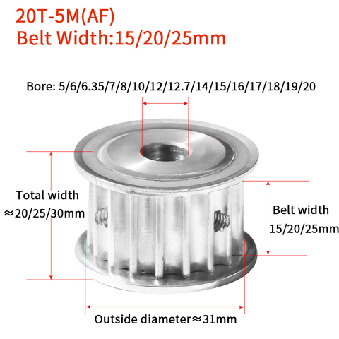 HTD 5M 20T Timing Pulley 20Teeth 5M-20T 16mm/21mm/26mm Width Toothed Belt Pulley 5-20mm Bore Gear  Keywa Pulley for CNC Machine ► Photo 1/3