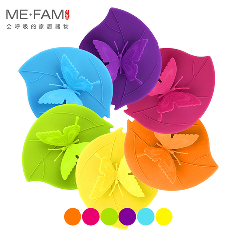 ME.FAM Fashion Colorful Lovely 3D Butterfly + Leaves Silicone Cup Cover 10.5 cm Dustproof Seal Lid Glass Ceramic Plastic Mug Cap ► Photo 1/6