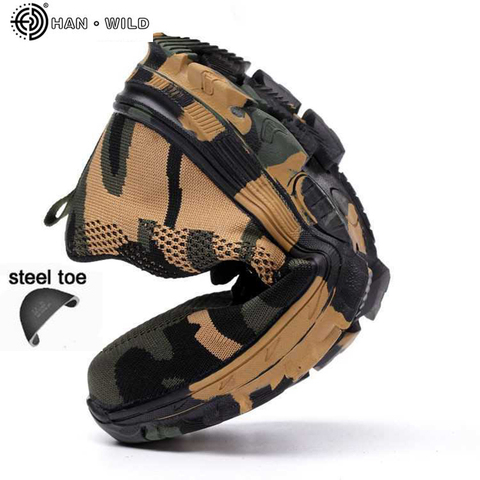 Safety Steel Toe Shoes Men Waterproof Work Shoe Labor Insurance Puncture Proof Sneakers Mens Military Army Camo Boots ► Photo 1/6