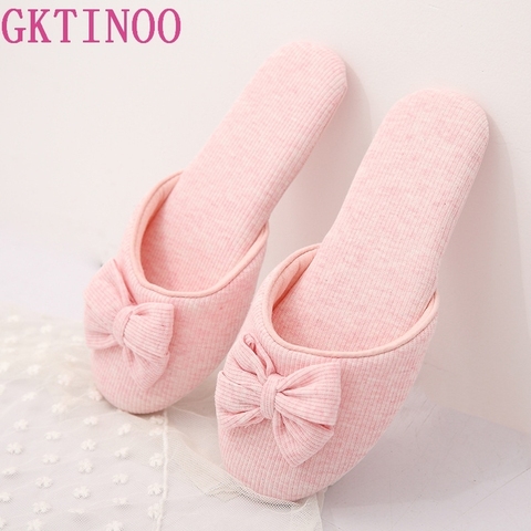 GKTINOO Lovely Bowtie Winter Women Home Slippers For Indoor Bedroom House Soft Bottom Cotton Warm Shoes Adult Guests Flats ► Photo 1/6