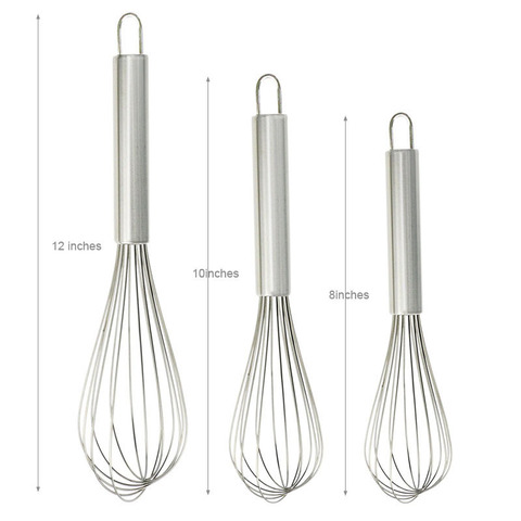 8/10/12 Inch Whisk Stainless Steel Egg Beater Hand Whisk Mixer Kitchen Tools Mix 