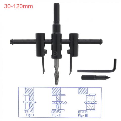 30-120mm Carbon steel Adjustable Aircraft-type Wood Circle Hole Saw Cutter Tool Kit Cordless Drill Bit for Woodworking ► Photo 1/6