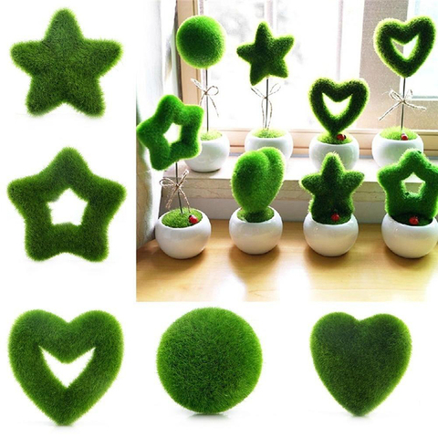 Creative Green Simulation Potted Plants Flocking Love Five-pointed Star Small Bonsai Grass Ball Home Decorations Ornaments Gift ► Photo 1/6