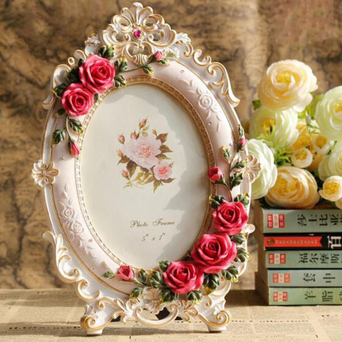 6inch 7inch Picture Frame European Style Resin Rose Flower Photo Frame Oval Rectangle Shape Frames for Wedding Gifts Home Decor ► Photo 1/6