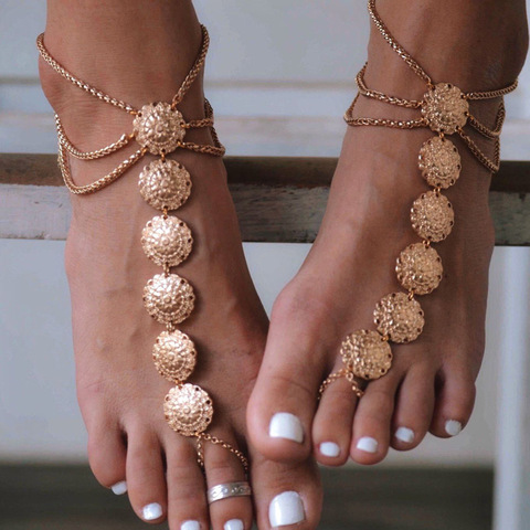 1 Piece Gold Color Anklets For Women Chain Ankle Bracelet Sandals Brides  Shoes Barefoot Beach Jewelry Gift Foot Accessories