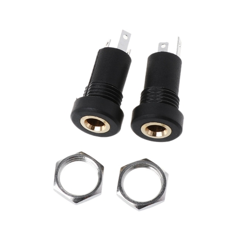 2X 3.5MM Audio Jack Socket 3 Pole Black Stereo Solder Panel Mount Gold With Nuts ► Photo 1/6