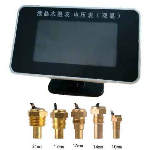 12V/24V Car LCD Digital Display Water Temp Gauges and Volt Meterss+Water Temperature Sensor Head Plug 10MM 14MM 16MM 17MM 21MM ► Photo 1/5
