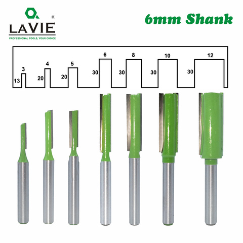 LAVIE 7pcs 6mm Shank Single Double Flute Straight Bit Milling Cutter for Wood Tungsten Carbide Router Bit Woodwork Tool MC06021 ► Photo 1/6