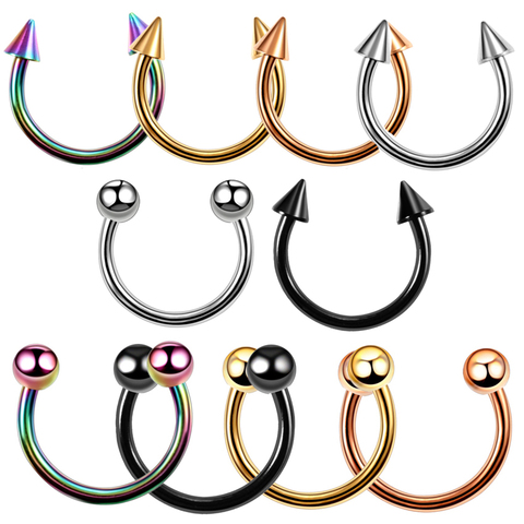 1PC G23 Titanium Colorful Horseshoe Spike&Ball Nose Septum Rings Eyebrow Ear Tragus Rings Piercing Nariz Nose Ring Body Jewelry ► Photo 1/6