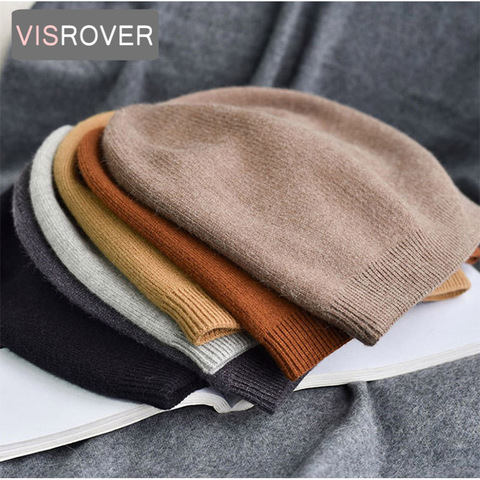 VISROVER  6 colors unsex Autumn winter solid color real cashmere beanies best matched New cashmere man woman Warm skullies ► Photo 1/6