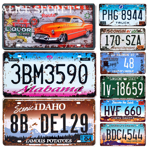 USA Car License Metal Plate American Car Number Tin Signs Bar Pub Cafe Decor Metal Sign Garage Painting Art Plaque Poster ► Photo 1/6