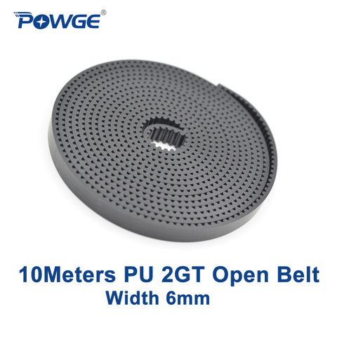 POWGE Black 10Meters PU 2GT Open Timing belt 2GT-6 width 6mm polyurethane Steel GT2 synchronous belt Small backlash 3D printer ► Photo 1/6