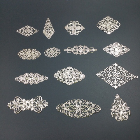 10-20 pcs/lot  lozenge  Metal Filigree Flowers Slice Charms base Setting Jewelry DIY Components Findings ► Photo 1/4